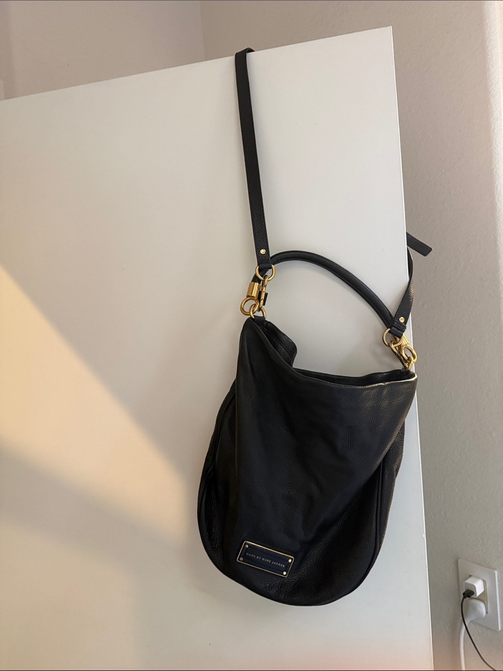 Marc Jacobs Black Leather Hobo with Gold Hardware
